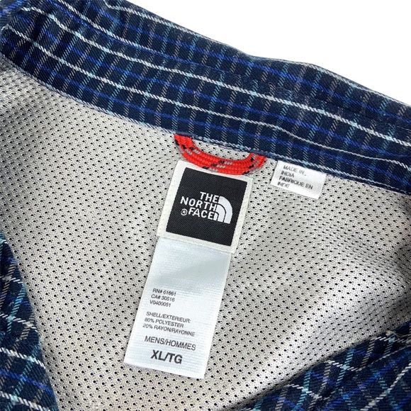 North Face Long Sleeve Button Down Shirt Roll Tab Sleeves Navy Blue Plaid - Picture 6 of 7